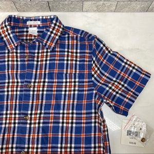 Falls Creek Boys Shirt L 10/12 Blue Orange Plaid Short Sleeve Button Front NWT
